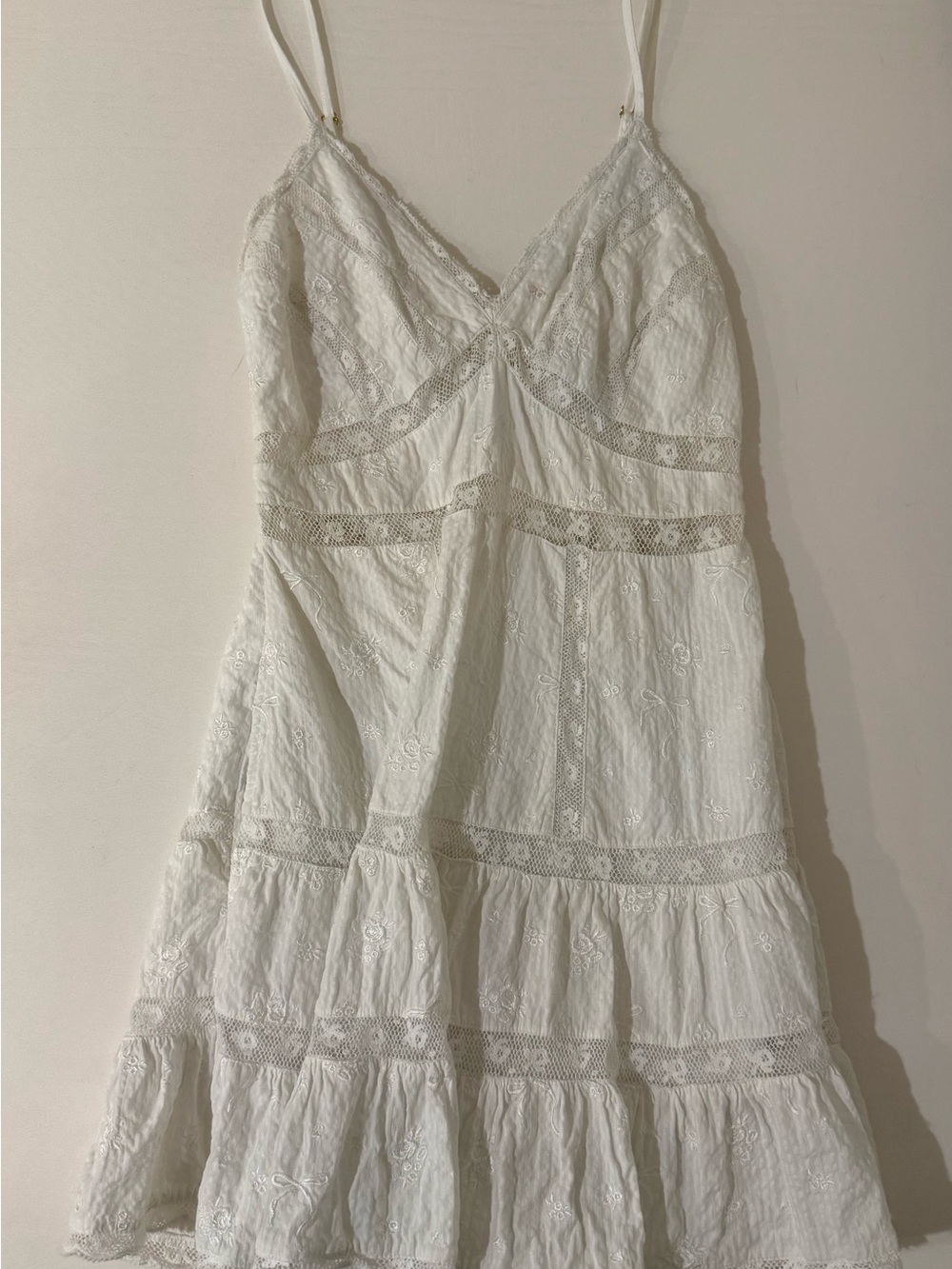 White Lace Tiered Spaghetti Strap Dress